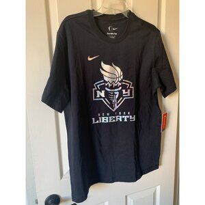 New York Liberty Nike Tee Mens Large Black WNBA Logo Short Sleeve Crew Neck Cott